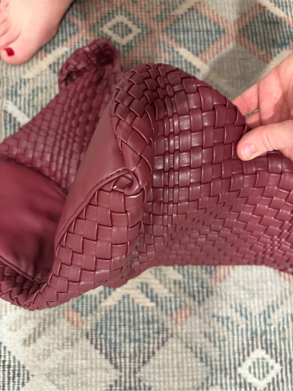 Anthropologie Woven Leather Hobo Bag in Deep Burgundy - Picture 8 of 10